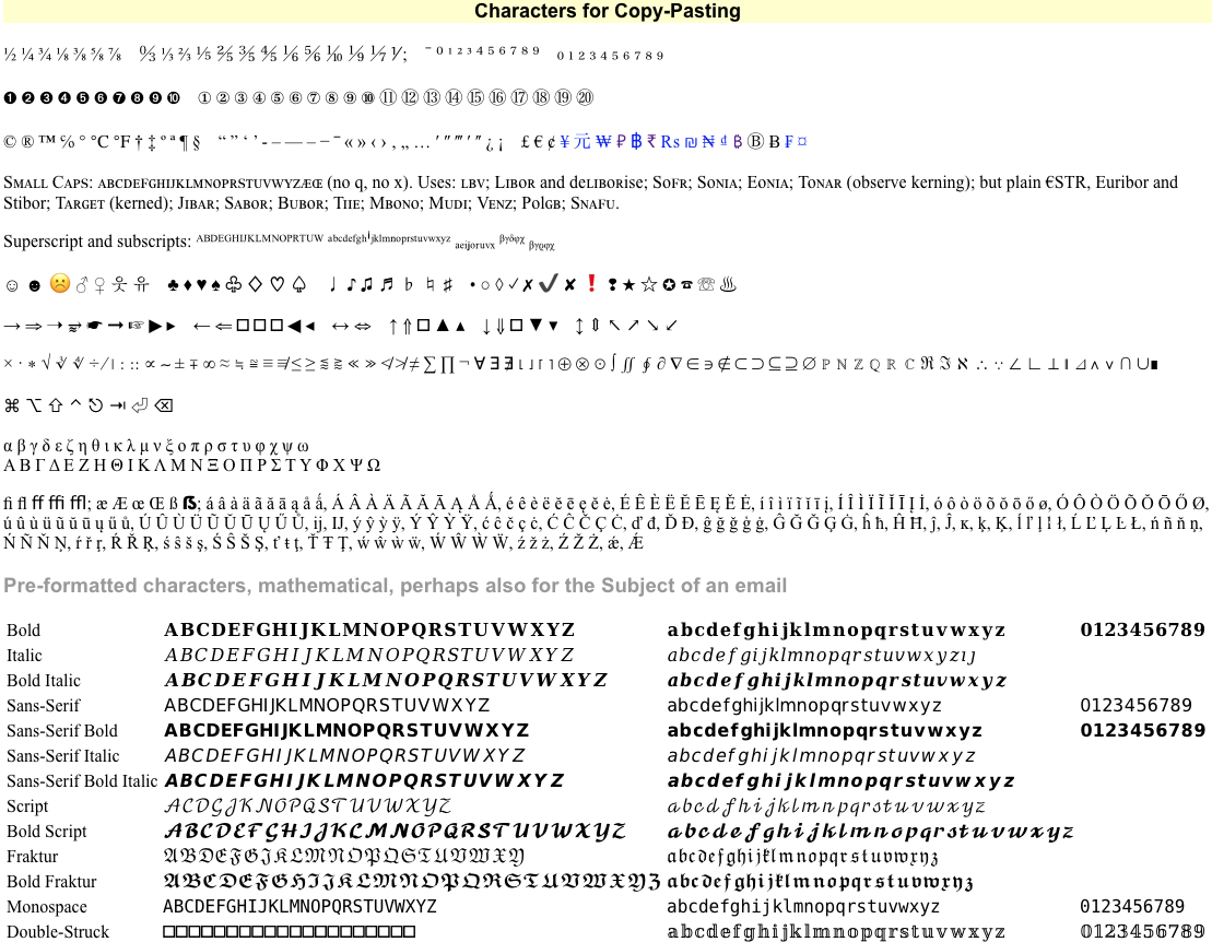 Characters for copypasting